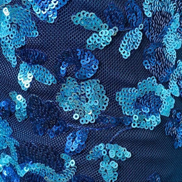 BELLE BADGLEY MISCHKA PARIS DRESS SEQUIN BLUE MULTI FLORAL BL2282 size 0 - Picture 6 of 16